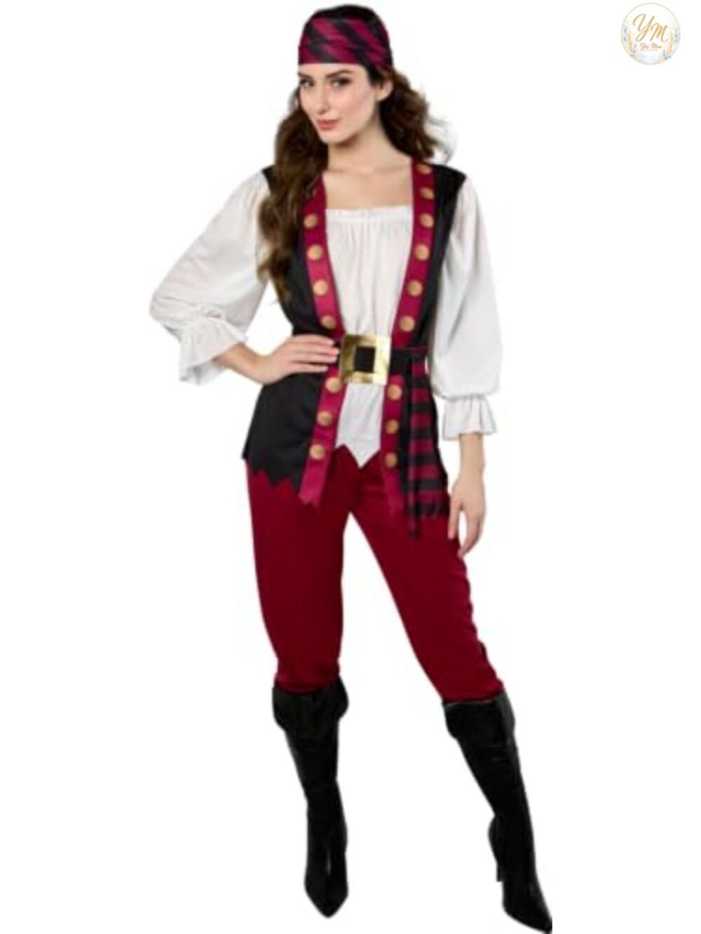 Lusty Pirate Costume Shirt Vest Pants Belt Head Scarf Adult M